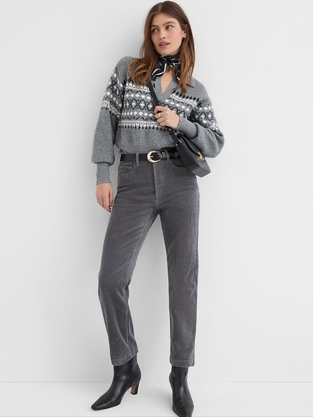Club Monaco High Rise Straight Leg Corduroy Trouser Pants, Grey